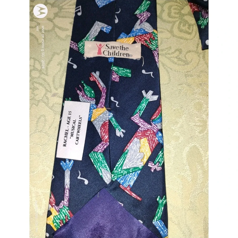 Save The Children Mens Tie Silk Multicolor Musical Cartwheels